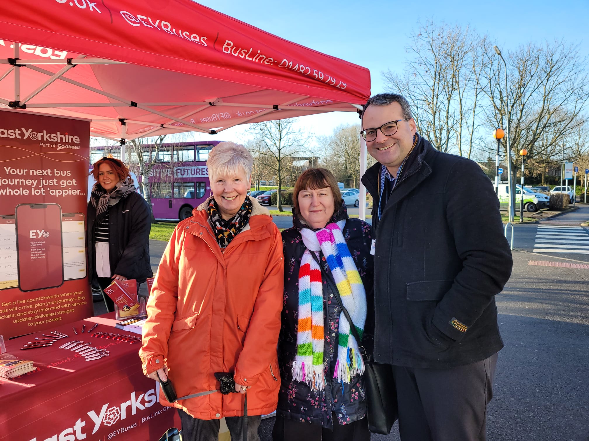 Cllr Mark Ieronimo meets bus passengers at the first HBA drop in