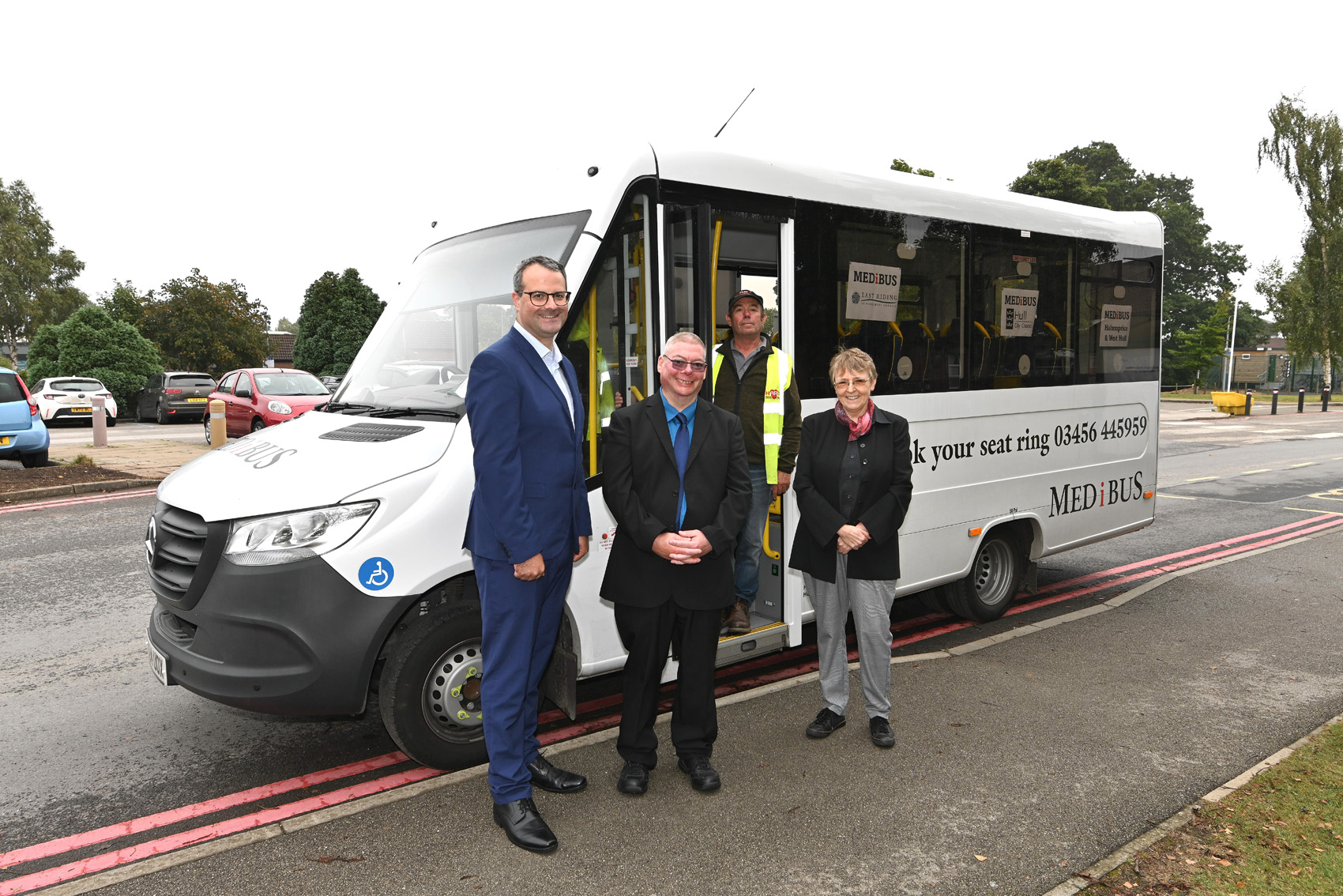 The new medibus is launched at Castle Hill Hospital with representatives from Hull City Council, East Riding of Yorkshire Council and Holderness Area Rural Transport (HART).